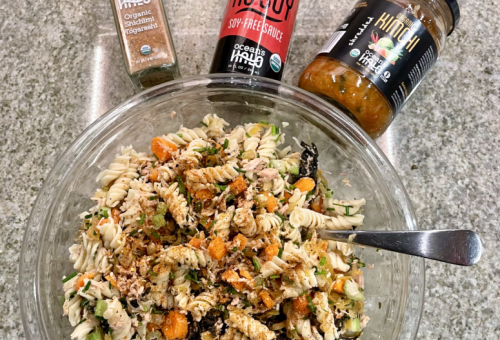 Asian Inspired Pasta Salad featuring Kimchi